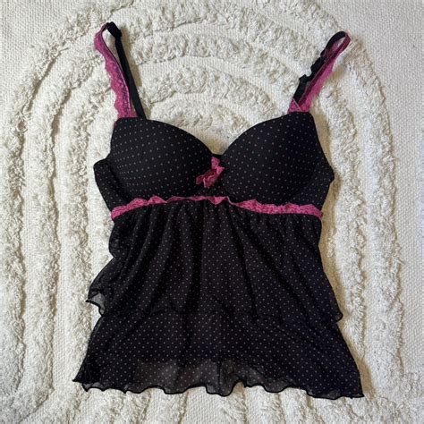 Y K Mesh Lingerie Top Cutest Pink And Black Polka Depop