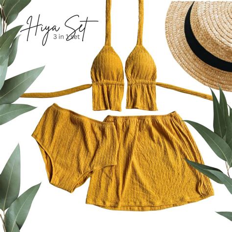 Hiya In Swimsuit Bra Highwaist Panty Skirt Freeesize Beach Ootd Summer Outfit Bikini