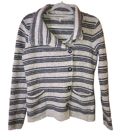 Horny Toad Wool Heartfelt Stripe Button Cardigan Swea Gem