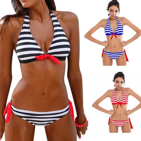 3 Colors Bikini 2018 Women Bikini Set Striped Swimsuit Swimwear