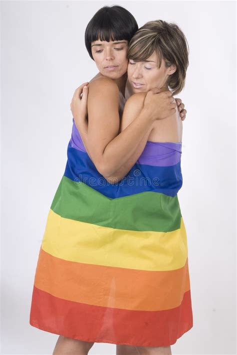 Couple Of Women In Love With Lesbian Rainbow Flag Stock Image Image Of Sale Buying 299317923