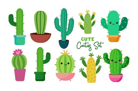 Premium Vector Cute Cactus Clipart Set