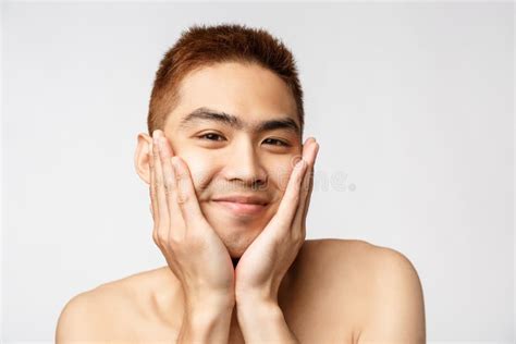 Beauty Skincare And Men Health Concept Portrait Of Silly Adorable Asian Naked Guy Treating