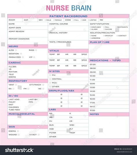 Nurse Brain Sheet Kdp Interior Nursing Stock Vector (Royalty Free