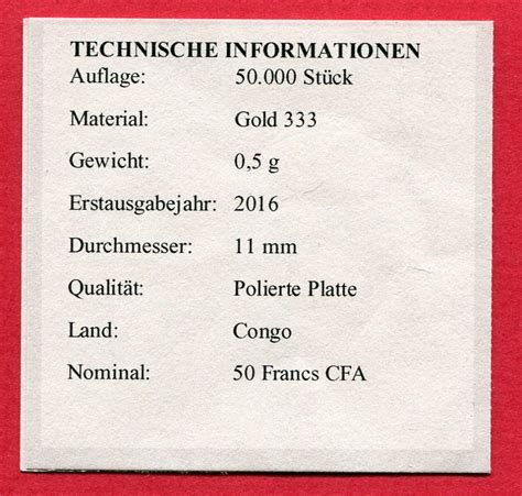 Kongo Francs Cfa Minigoldm Nze Jahre Kr Gerrand Pp In Kapsel