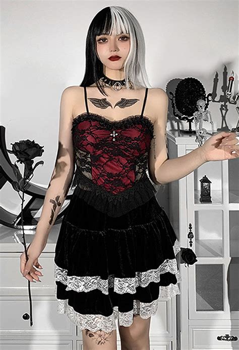 Damen Sthetische Mall Goth Vampir Cami Top Gothic Oberteile