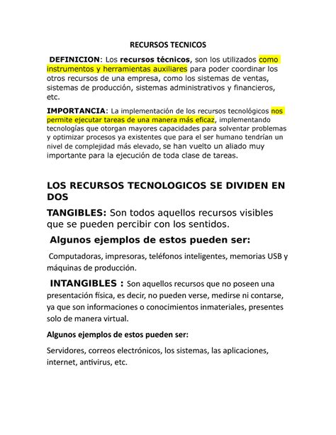 Recursos Tecnicos Recursos Tecnicos Definicion Los Recursos Técnicos