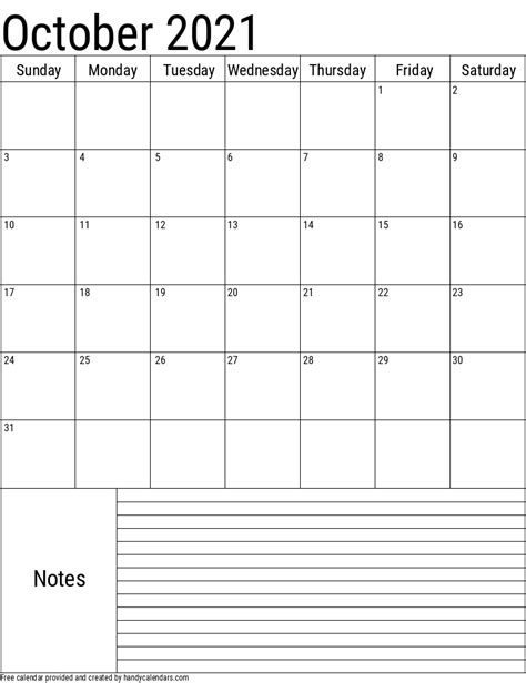 October 2021 Calendar - Handy Calendars