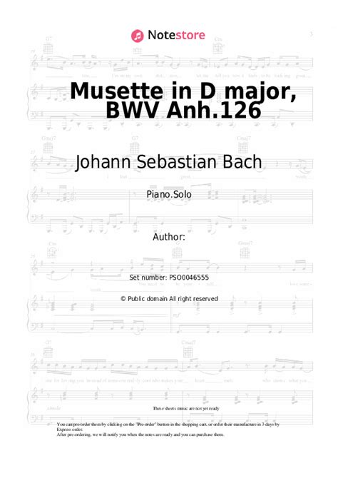 Musette In D Major Bwv Anh126 Piano Sheet Music Johann Sebastian Bach