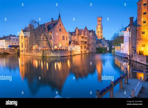 Bruges Belgium Night Scene On The Rozenhoedkaai River Stock Photo Alamy