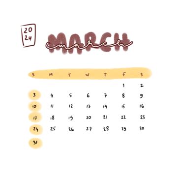 Calendario De Marzo De 2024 PNG Dibujos Calendario Marzo 2024