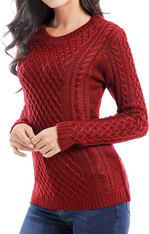 V28 Women Crew Neck Korea Knit Stretchable Elasticity Long Sleeve Sweater Jumper Cable Knit