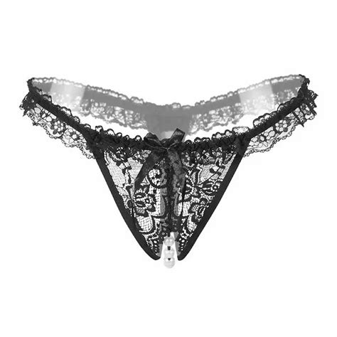 Sexy Lingerie Lace Open Crotch Underwear Pearl Sexy Thong Chain Thong