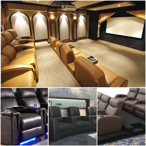 Movie theater with recliners with cup holders, drop down and swing food ...