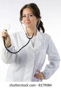 Cute Brunette White Medical Gown Stethoscope Stock Photo 8179084 Shutterstock
