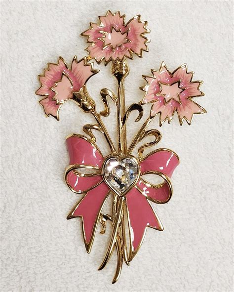 NWOB BOB MACKIE Pink Enamel Breast Cancer Awareness Valentine Carnation