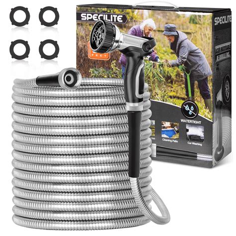 Specilite 25ft Heavy Duty 304 Stainless Steel Garden Hose Flexible No