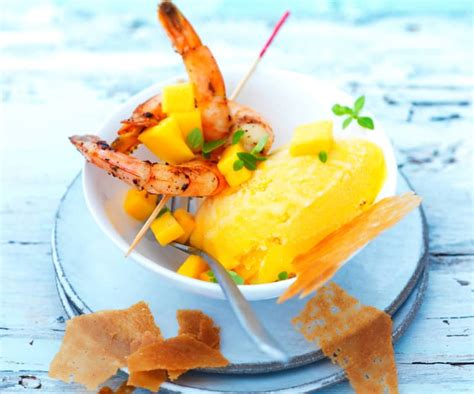 Sorbet mangue gingembre gambas et tuile au sésame Cookidoo la