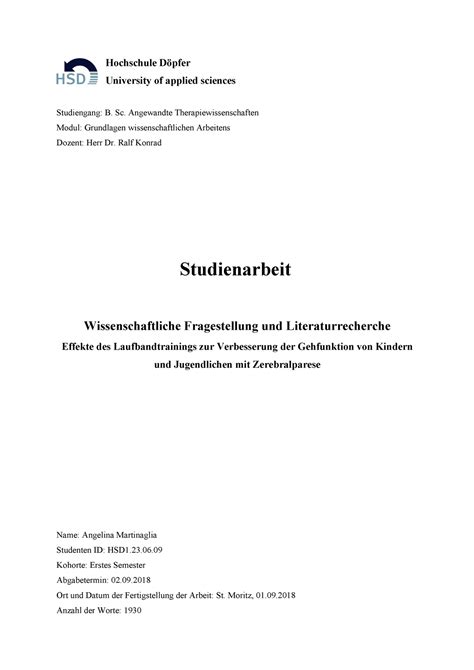 HSD Hausarbeit Grundlagen Wissenschaftlichen Arbeitens Hochschule