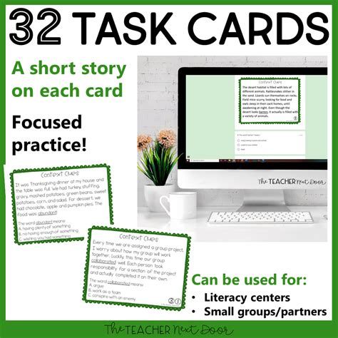 Context Clues Task Cards For 6th Grade Set 2 Print And Digital The