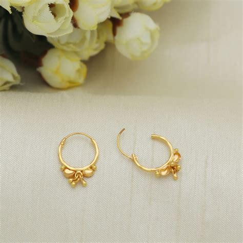 22 Karat 22k Gold Bali Hoop Earrings Etsy