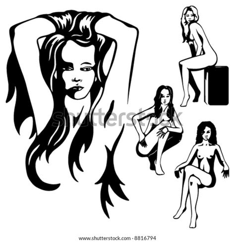 Four Stylized Tasteful Nude Woman Illustrations Stock Vector Royalty Free Shutterstock