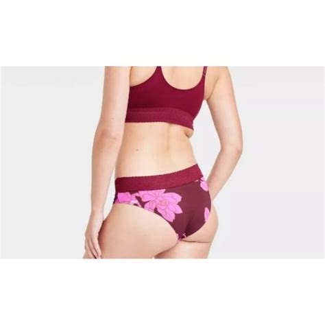 Auden Intimates Sleepwear Auden Womens Burgundy Magnolia Print Cheeky Bikini Panties W