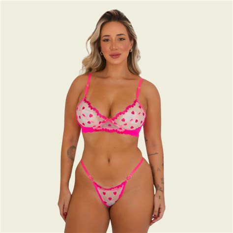 Conjunto Lingerie Tule Transparente Bordado Aro Shopee Brasil