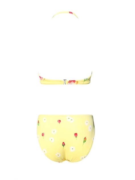 Y K Vintage Yellow Rose Lowrise Bikini With Matching Gem