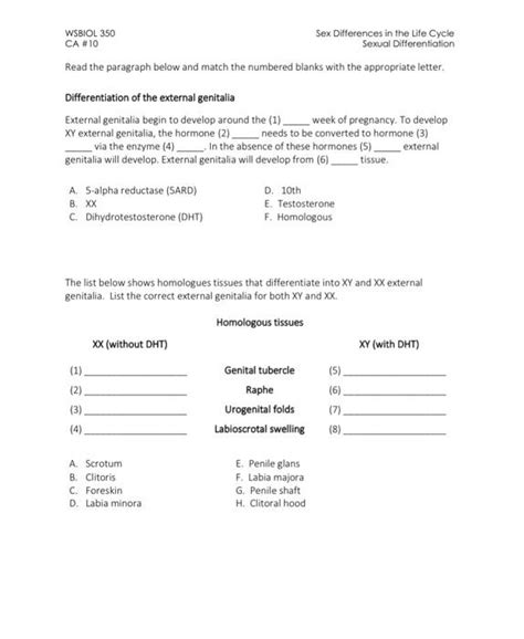 Solved Wsbiol Sex Differences In The Life Cycle Ca Chegg