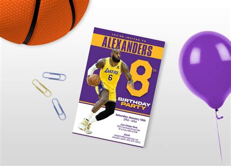 Lebron James Birthday Invitation La Lakers Custom Birthday Etsy