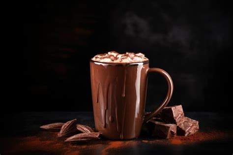Premium Ai Image Steamy Mug Of Hot Chocolate Against Dark Background