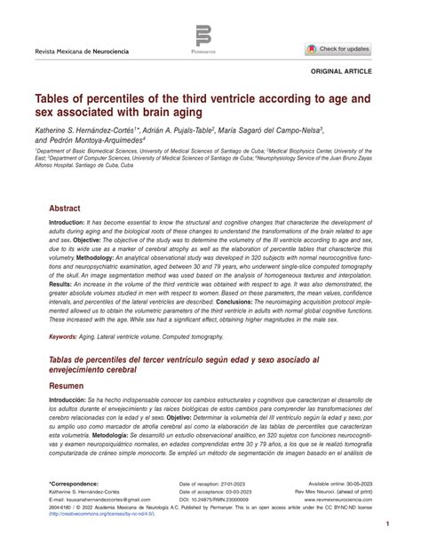 PDF Tables Of Percentiles Of The Third Ventricle According To Age And Sex Associated With