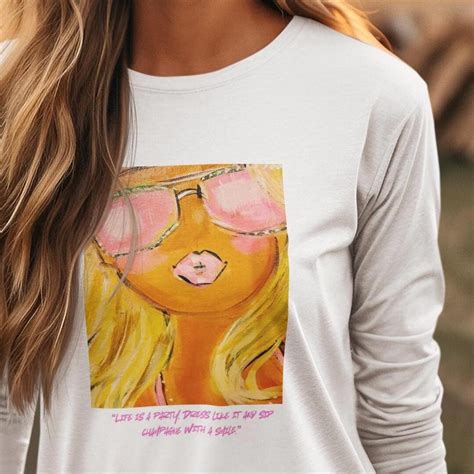 Champagne Babe Long Sleeve Tee Party Girl Shirt Pink Sunglasses Top Blonde Babe Tshirt Fun