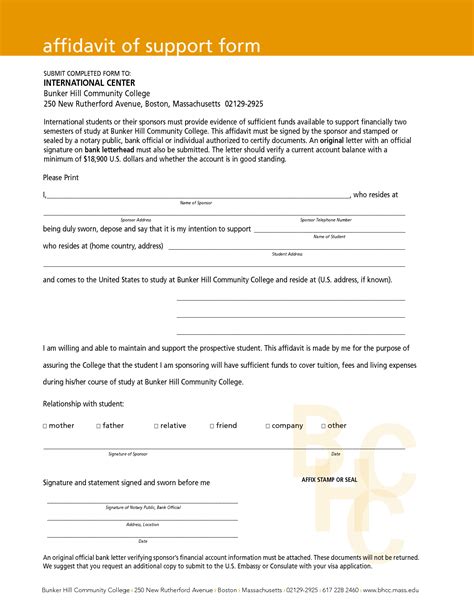 Affidavit Of Support Sample Free Printable Documents