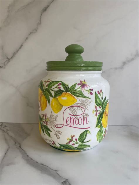 Kitchen Canister Lemon Themed 12 Gallon 64 Ounce H8 X Etsy