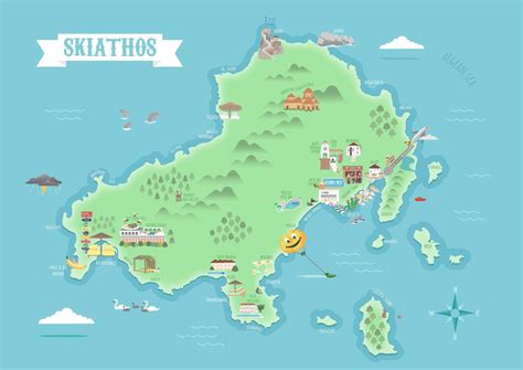 Skiathos Art Print Map Etsy Canada In 2024 Whimsical Map Map Map