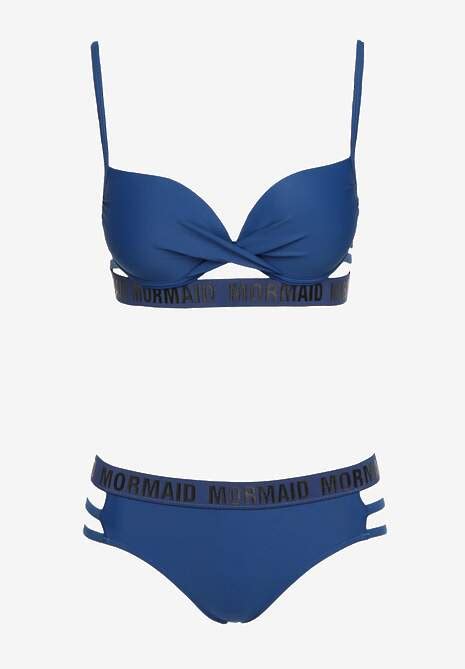 Granatowe Dwucz Ciowe Bikini Biustonosz Z Usztywnieniem D Z Gumk I Ozdobnymi Paskami Timawre