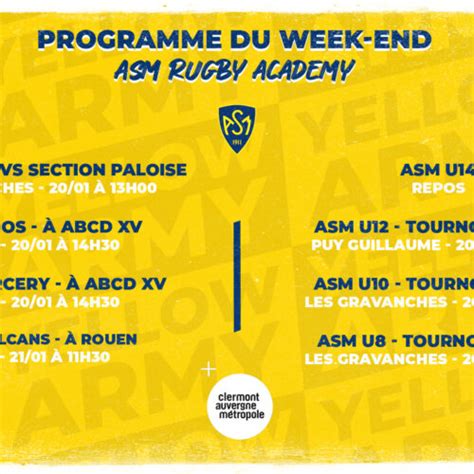 Asm Rugby Academy Le Programme Du Week End Asm Rugby