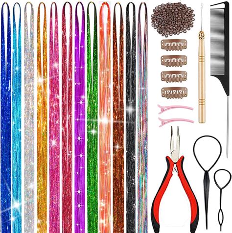 Hair Tinsel Kit 48 Inch12 Colors 3600 Strands Fairy