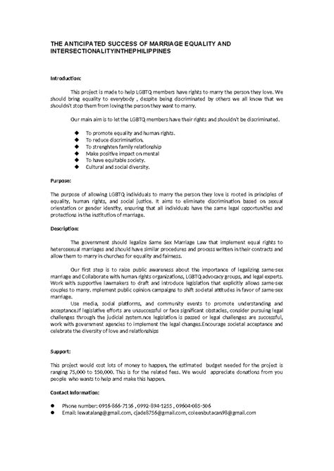Same Sex Marriage Concept Paper THE ANTICIPATED SUCCESS OF MARRIAGE EQUALITY AND Studocu