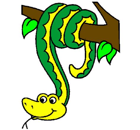 Colored Page Snake Hanging From A Tree Painted By Snake