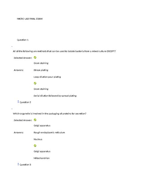 Micro LAB Final EXAM - MICRO LAB FINAL EXAM Question 1 All of the