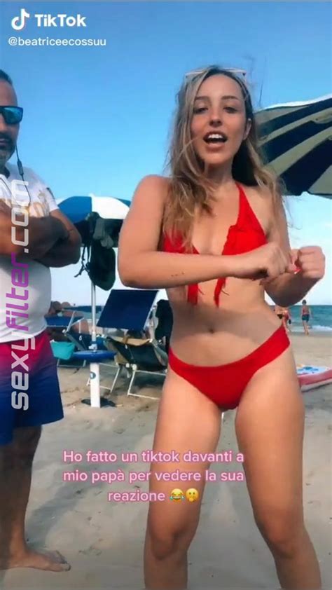 Cute Beatrice Cossu Shows Cleavage In Red Bikini And Bouncing Boobs At