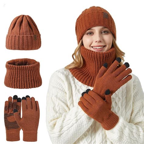 Eslife 3pcs Womenandmen Winter Warm Hat Scarf Gloves Knit Cap Screen