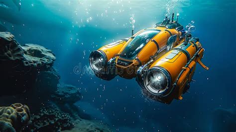 Vibrant Submarine Exploring Deep Ocean Depths Generative Ai Stock