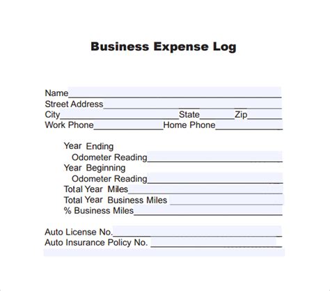 sample expense log templates