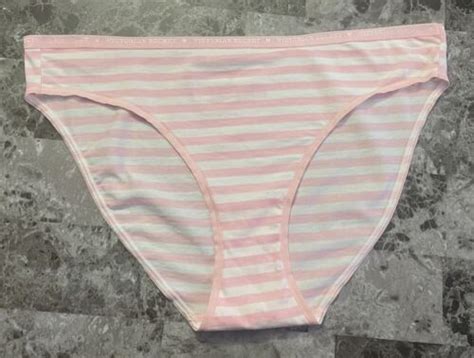 Nwt Victoria S Secret Xl Pink White Stripe Logo Waistband Rare Bikini Panties Ebay