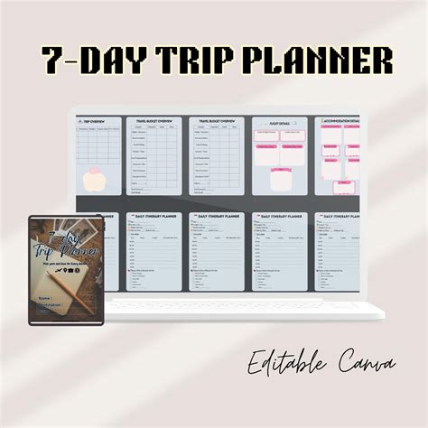 editable  day trip planner printable travel itinerary canva