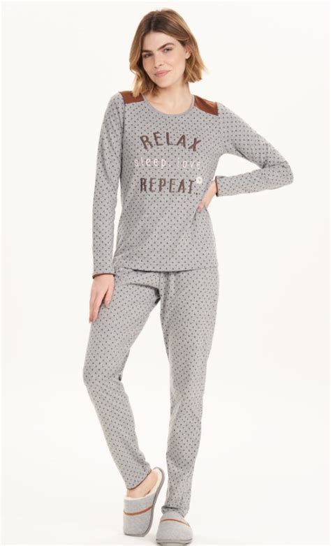 Pijama Longo Malha Mescla Cor Amor Helena Lingerie